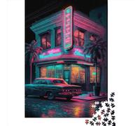 1000 Pieces Jigsaw Puzzle Car in Front of The Bar Jigsaw Puzzles for Adults Wooden Board Puzzles Challenging Game 1000pcs (75x50cm)