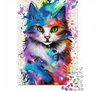 1000 Pieces Jigsaw Puzzle Colorful Cat Painted Jigsaw Puzzles for Adults Wooden Board Puzzles Challenging Game 1000pcs (75x50cm)
