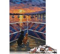 1000 Pieces Jigsaw Puzzle Dogs Watching Sunset over The Sea Jigsaw Puzzles for Adults Paperboard Puzzles Challenging Game 38x26cm/1000pcs