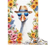 1000 Pieces Jigsaw Puzzle Duck with Hat And Sunglasses Watercolor Square Puzzle for for Adults Children, Paper Puzzle Game 38x26cm/1000pcs