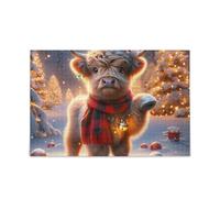 1000 Pieces Jigsaw Puzzle Festive Highland Cow Red Challenging Puzzle Game for Adults Teens