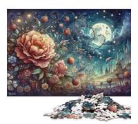1000 Pieces Jigsaw Puzzle Floral Fantasy Moonlit Castle Square Puzzle for for Adults Children, Paper Puzzle Game 38x26cm/1000pcs