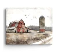 1000 Pieces Jigsaw Puzzle for Adults and Teens Christmas Rural Red Barn and Silo Snowy Farm Landscape Vintage Country Winter Scene Holiday Illustration