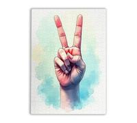1000 Pieces Jigsaw Puzzle for Adults and Teens OK Hand Gesture Sign Watercolor Print Symbol Poster Okay Casual Large Size Puzzle Toy Intellectual Decompression and Home Decoration