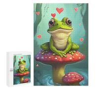 1000 Pieces Jigsaw Puzzle for Adults - Animal Puzzles Puzzles - Smiling Frog Sitting on Mushroom Brightly Colored Printed Funny Challenging Puzzle Perfect for Game Nights 50 * 70cm