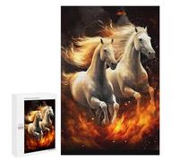 1000 Pieces Jigsaw Puzzle for Adults - Animal Puzzles Puzzles - White Horses Running Through Flames Brightly Colored Printed Poster Funny Challenging Puzzle Perfect for Game Nights 26 * 38cm