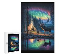 1000 Pieces Jigsaw Puzzle for Adults - Aurora Borealis Forest Deer Camping Beautiful Inspirational Quote Jigsaw Puzzles for Family Activities Games Gift 50 * 70cm