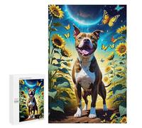 1000 Pieces Jigsaw Puzzle for Adults - Colorful Animals Pit Bull Terrier Puzzles Sunflower Family Posters Funny Challenging Puzzle Perfect for Game Nights 38 * 52cm