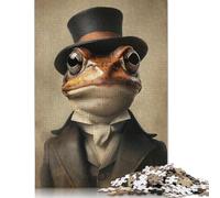 1000 Pieces Jigsaw Puzzle for Adults Frog in A Vintage Top Hat Jigsaw Puzzles for Adults Woodenboard Puzzles Decompressing Intellectual Educational Toy 1000pcs (75x50cm)