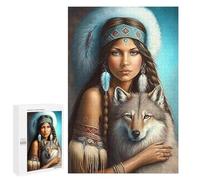 1000 Pieces Jigsaw Puzzle for Adults - Indian Beauty & Wolf Native American Motivational Quotes Puzzles for Family Games, Puzzle for Gifts 26 * 38cm