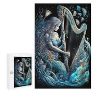 1000 Pieces Jigsaw Puzzle for Adults - Mermaid Girl Playing The Harp Puzzles - Deep Sea Blue Dream Series Funny Challenging Puzzle Perfect for Game Nights 26 * 38cm