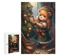 1000 Pieces Jigsaw Puzzle for Adults - Miss Bear Decorates The Christmas Tree Funny Educational Learning Puzzle Toys for Girls and Boys 26 * 38cm