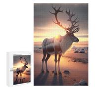 1000 Pieces Jigsaw Puzzle for Adults - Reindeer Sunset Puzzles Funny Animals Funny Puzzle, Seek And Find Activities, Travel Toys For Toddlers And Kids 26 * 38cm
