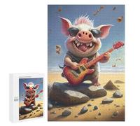 1000 Pieces Jigsaw Puzzle for Adults - Rocking Piglet Beach Guitar Cute Animal Store Series Funny Challenging Puzzle Perfect for Game Nights 26 * 38cm