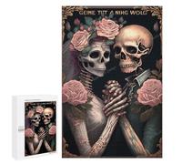 1000 Pieces Jigsaw Puzzle for Adults - Skeleton Couple Pink Rose Wedding Puzzle Challenging Educational Toys Gifts for Home Kitchen Wall Decor Family Activities 50 * 70cm