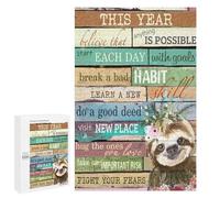1000 Pieces Jigsaw Puzzle for Adults - Sloth Puzzles This Year Habit New Place Important Risk Fight Your Fears Artwork Funny Challenging Puzzle Perfect for Game Nights 70 * 100cm