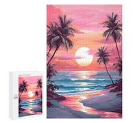 1000 Pieces Jigsaw Puzzle for Adults - Sunset Beach Palm Trees Puzzles Beautiful Scenery Funny Puzzle, Seek And Find Activities, Travel Toys For Toddlers And Kids 38 * 52cm