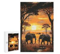 1000 Pieces Jigsaw Puzzle for Adults - Sunset Elephant Puzzles Funny Animals Funny Puzzle, Seek And Find Activities, Travel Toys For Toddlers And Kids 50 * 70cm