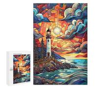 1000 Pieces Jigsaw Puzzle for Adults - Sunset Lighthouse Puzzles Beautiful Scenery Funny Puzzle, Seek And Find Activities, Travel Toys For Toddlers And Kids 50 * 70cm