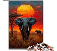 1000 Pieces Jigsaw Puzzle for Adults& Teens African Animals, Elephant Toy Intellectual Game Birthday Present, Gifts, Wall Art for Ages 14+ (Size 50x75cm)
