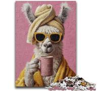 1000 Pieces Jigsaw Puzzle For Adults Teens Alpaca Drinking Coffee Learning Educational Toys Family Games Gifts for Friends And Family 50x75cm