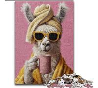 1000 Pieces Jigsaw Puzzle For Adults Teens Alpaca Drinking Coffee, Stress Reliever Difficult Challenge Home Decoration Toys (size 50x75cm)