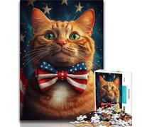 1000 Pieces Jigsaw Puzzle for Adults& Teens American Flag Cat,Challenging To Complete But Fun And Humorous Unique Birthday And Gifts (38x26cm)