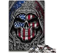 1000 Pieces Jigsaw Puzzle For Adults Teens American Flag Skull for Age 14+ Intellectual Game Christmas Birthday Gifts 26x38cm