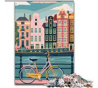 1000 Pieces Jigsaw Puzzle for Adults& Teens Amsterdam Canal Bike, Toys Educational Games Stress Relieving Great Gifts And Toys 26x38cm