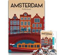 1000 Pieces Jigsaw Puzzle for Adults& Teens Amsterdam City Travel,Educational Games Home Decoration Educational Game for Birthday,Chrismas (38x26cm)