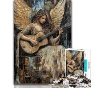 1000 Pieces Jigsaw Puzzle for Adults& Teens Angel Playing Guitar Oil Painting,Toys Educational Games Stress Relieving Unique Birthday And Gifts (38x26cm)