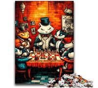 1000 Pieces Jigsaw Puzzle For Adults Teens Animals Playing Chess Jigsaw,with Matching Poster And Trivia Sheet for And Age 14 Years Up (75x50cm)