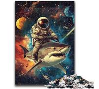 1000 Pieces Jigsaw Puzzle for Adults& Teens Astronaut Riding A Shark Family Fun Games Gifts for Friends And Family for Age 14+ 26x38cm