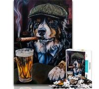 1000 Pieces Jigsaw Puzzle for Adults& Teens Australian Shepherd Dog Smoking,Stress Reliever Staycation Kill Time Wishlist with Santa Claus (38x26cm)