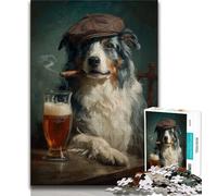1000 Pieces Jigsaw Puzzle For Adults Teens Australian Shepherd Smoking 1000 Piece Puzzle,Game Toys Every Piece Is Unique - Challenging Family Fun Game (size 38x26cm)