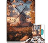 1000 Pieces Jigsaw Puzzle for Adults& Teens Autumn Windmill,Stress Reliever Staycation Kill Time Wishlist with Santa Claus (38x26cm)