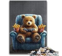 1000 Pieces Jigsaw Puzzle For Adults Teens Bear Eating French Fries Help The Brain Exercise Addictive Toys to Cultivate Patience Artists Collection, Fine Art 50x75cm
