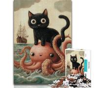 1000 Pieces Jigsaw Puzzle For Adults Teens Black Cat And Octopus,Educational Games Home Decoration Educational Game for Birthday,Chrismas (38x26cm)