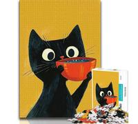 1000 Pieces Jigsaw Puzzle for Adults& Teens Black Cat Drinking Coffee Adult Jigsaw,Stress Reliever Difficult Challenge Secret Santa Gifts 38x26cm