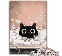 1000 Pieces Jigsaw Puzzle for Adults& Teens Black Cat in The Bathroom Adult Jigsaw,Educational Toys & Games for Adults And Teenagers (38x26cm)