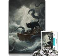 1000 Pieces Jigsaw Puzzle for Adults& Teens Black Cat Octopus,Educational Games Home Decoration for Is Ideal As A Gift for The Whole Family (38x26cm)