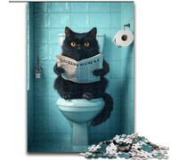 1000 Pieces Jigsaw Puzzle For Adults Teens Black Cat on Toilet Family Entertainment Toys with Matching Poster And Trivia Sheet 50x75cm