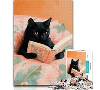 1000 Pieces Jigsaw Puzzle For Adults Teens Black Cat Reading Jigsaw,is Ideal As Gifts for The Whole Family Suitable for And 14 (size 75x50cm)