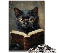 1000 Pieces Jigsaw Puzzle for Adults& Teens Black Cat Reading Stress Reliever Difficult Challenge Deal As Gifts for The Whole Family 50x75cm