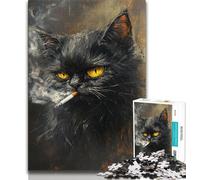 1000 Pieces Jigsaw Puzzle For Adults Teens Black Cat Smoking Adult Jigsaw,Challenging Game for The Whole for Women, Gifts for Men (size 75x50cm)