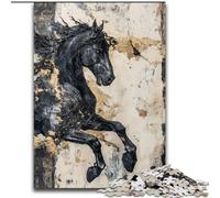1000 Pieces Jigsaw Puzzle for Adults& Teens Black Golden Horse, Family Activity Unique Home Decor And Gifts for Ages 14+ (Size 50x75cm)