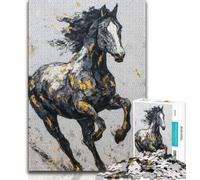 1000 Pieces Jigsaw Puzzle For Adults Teens Black Golden Horse,Help The Brain Exercise Addictive Toys to Cultivate Patience Wall Decoration (38x26cm)