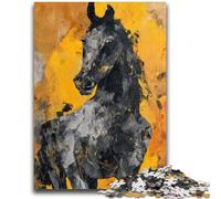 1000 Pieces Jigsaw Puzzle for Adults& Teens Black Golden Horse Stress Reliever Difficult Challenge Deal As Gifts for The Whole Family 50x75cm