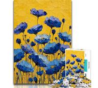 1000 Pieces Jigsaw Puzzle for Adults& Teens Blue Poppy Flowers Oil Painting Teenager Jigsaw,Classic Educational Games Beautiful Decoration (size 38x26cm)