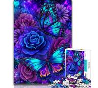 1000 Pieces Jigsaw Puzzle For Adults Teens Blue Rose Butterfly 1000 Piece Puzzle,Game Toys Every Piece Is Unique - Challenging Family Fun Game (size 75x50cm)